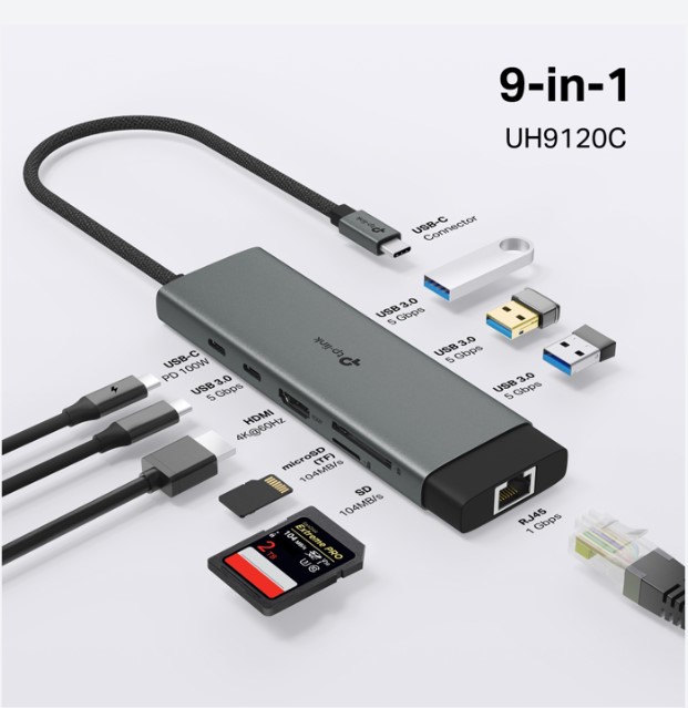 USB HUB TP-LINK TIPO C 9 EN 1 HDMI/ETHERNET/SD
