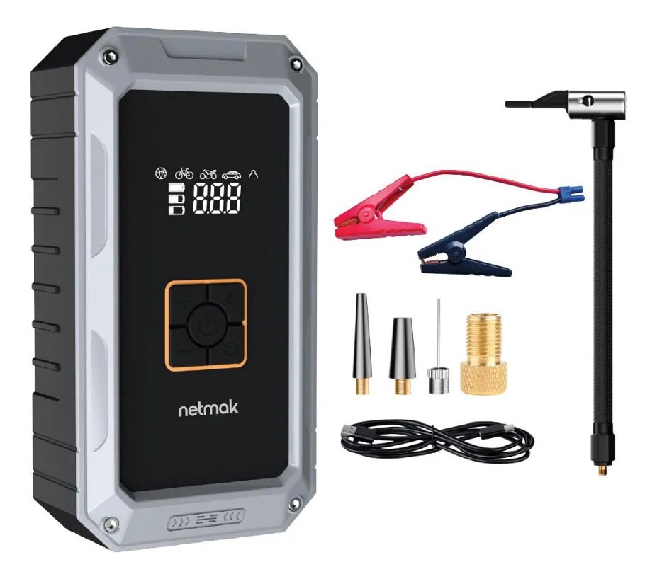 NETMAK COMPRESOR + ARRANCADOR USB C RECARGABLE
