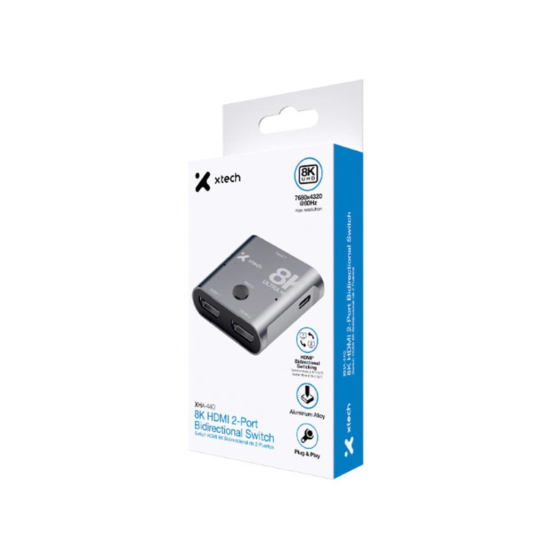 ADAPTADOR XTECH SWITCH HDMI 2 PUERTOS 8K CONSOLAS