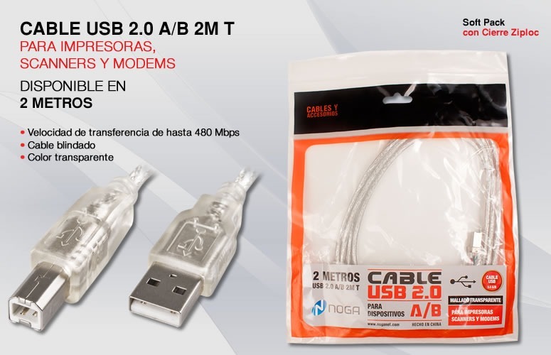 CABLE USB A/B 2 MTS NOGA