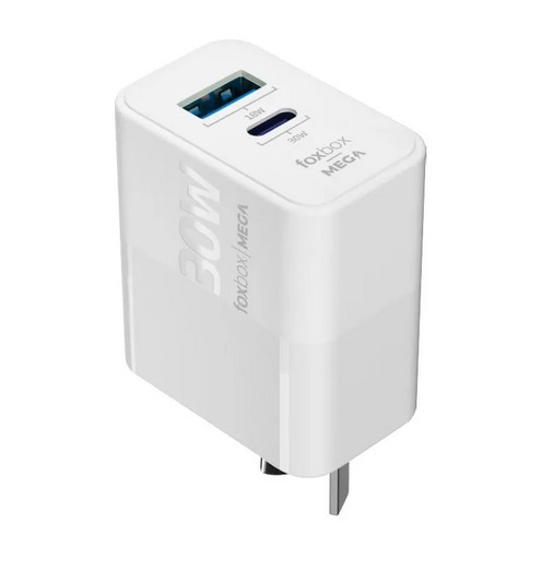 CARGADOR FOXBOX 30W GAN MEGA BLANCO USB C Y USB A